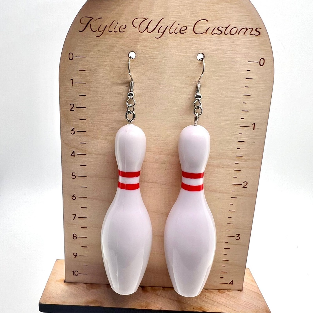 Giant Bowling Pin Earrings - Bowling Earrings - Statement Earrings - Oversized - Picture 7 of 7